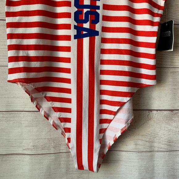 IML Isaac Morris Stripe USA Bodysuit Red White Blue Tank Size L - Picture 3 of 12